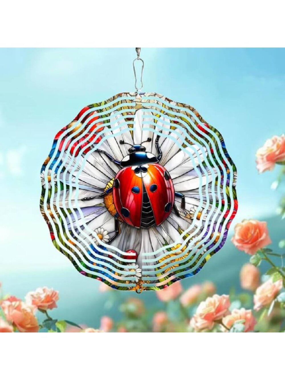 10inch Mandala Wind Spinner Vibrant Colors Red Cardinal Wind Chimes